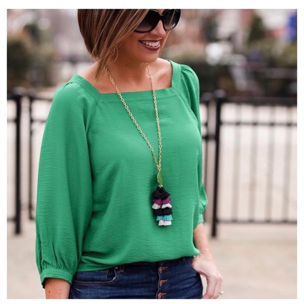 LOFT Women's Emerald green three-quarter sleeve blouse size small